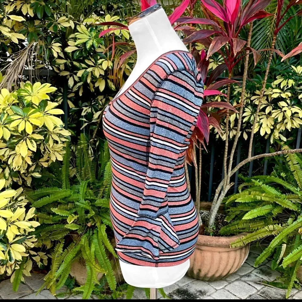 Free People Fitted Striped Shimmer Top